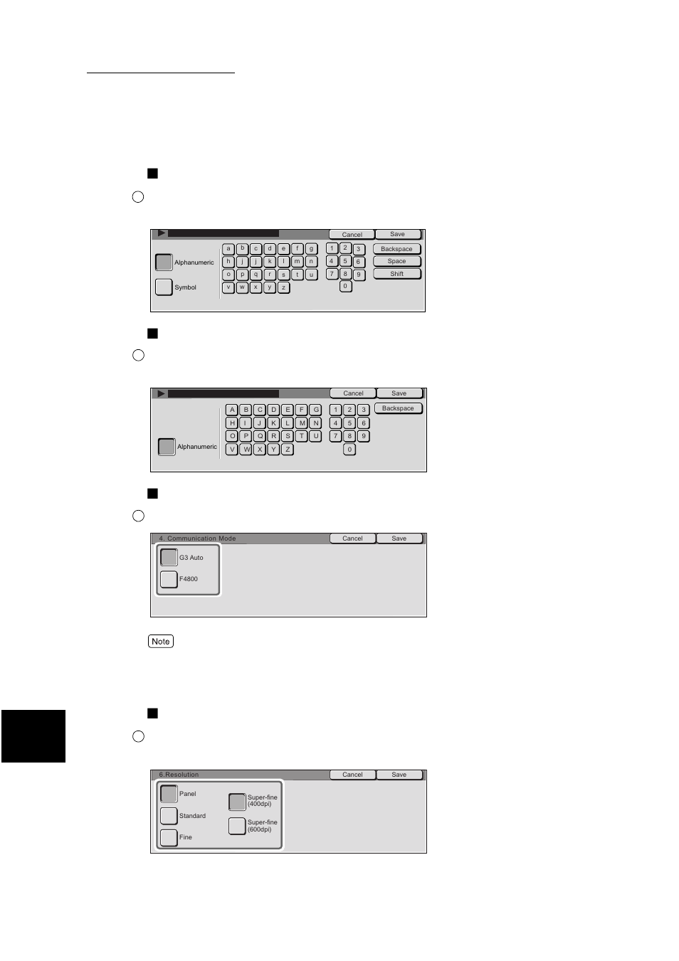 Recipient name, Index, Communication mode | Resolution, Select g3 auto and select save | Xerox WorkCentre M24-3946 User Manual | Page 188 / 332