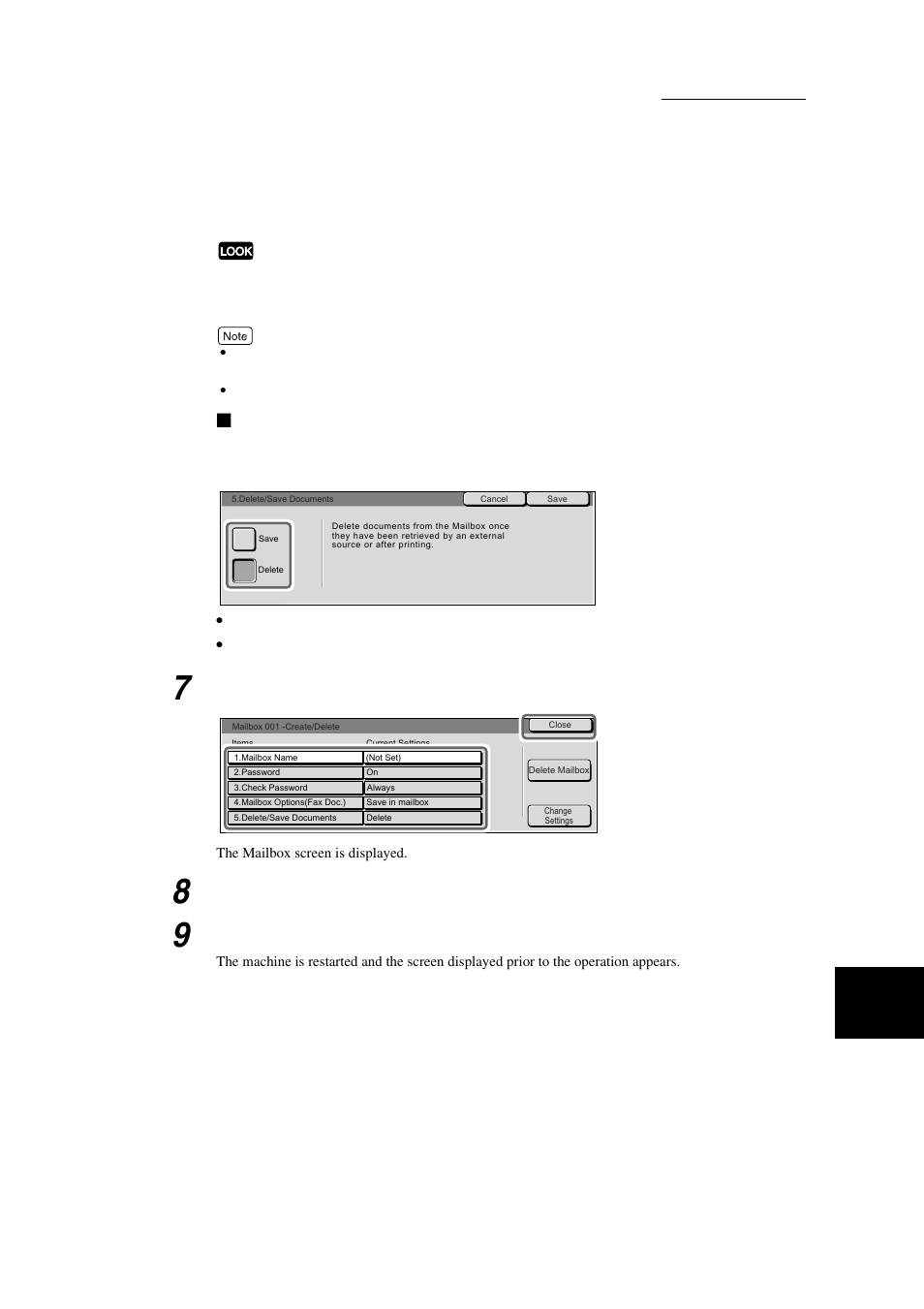 Delete/save documents, Select close | Xerox WorkCentre M24-3946 User Manual | Page 201 / 332