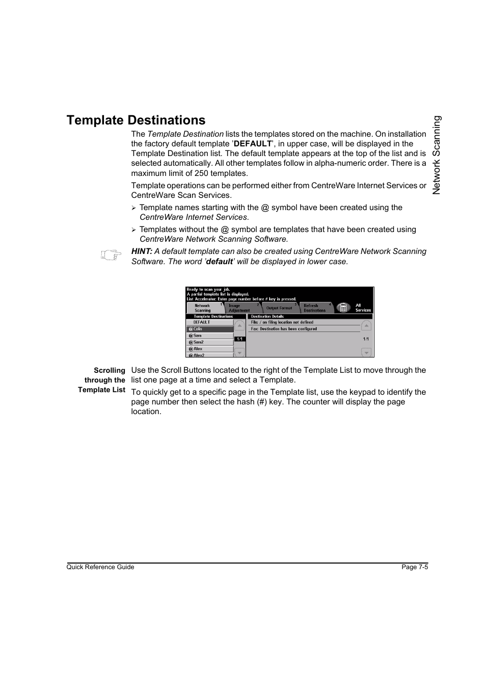 Template destinations, Template destinations -5, Network s cannin g | Xerox WorkCentre M165-M175-3093 User Manual | Page 135 / 196