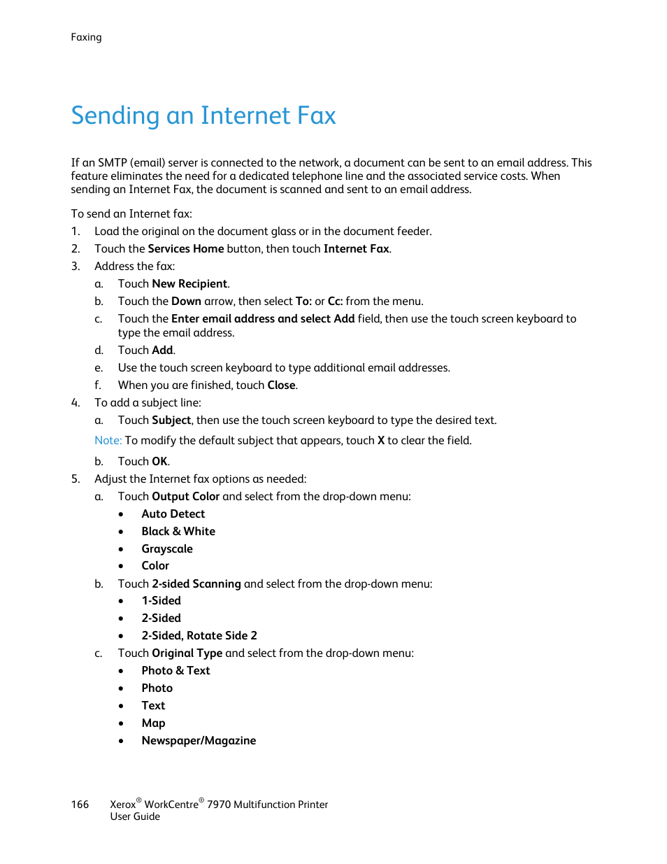 Sending an internet fax | Xerox WorkCentre 7970-3795 User Manual | Page 166 / 316