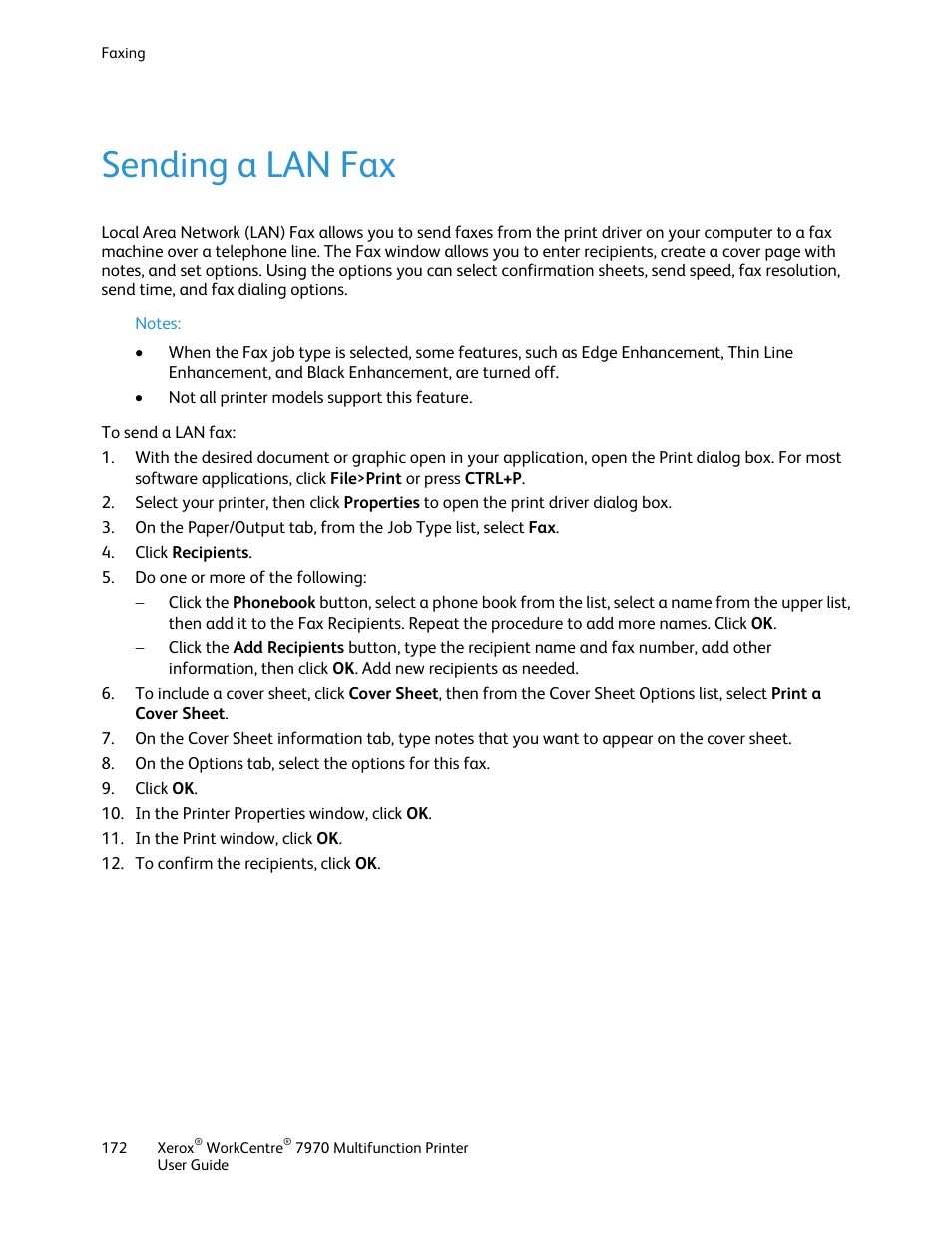 Sending a lan fax | Xerox WorkCentre 7970-3795 User Manual | Page 172 / 316
