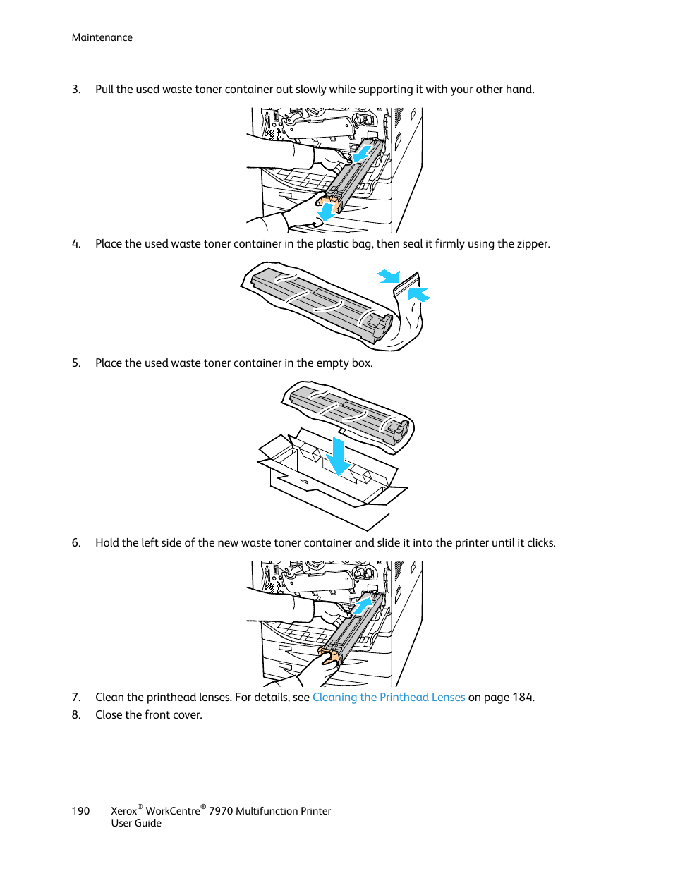 Replacing the drum cartridges | Xerox WorkCentre 7970-3795 User Manual | Page 190 / 316