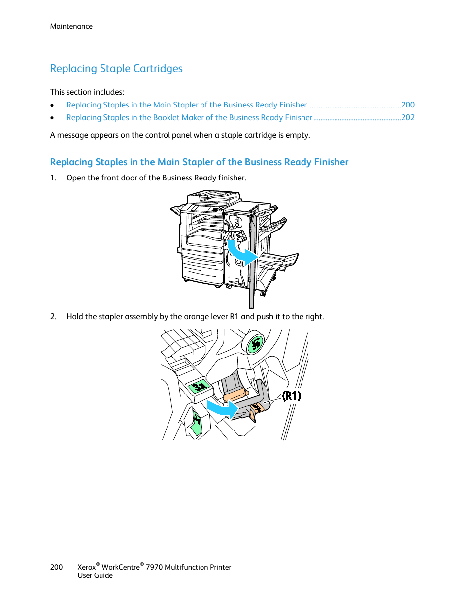 Replacing staple cartridges | Xerox WorkCentre 7970-3795 User Manual | Page 200 / 316