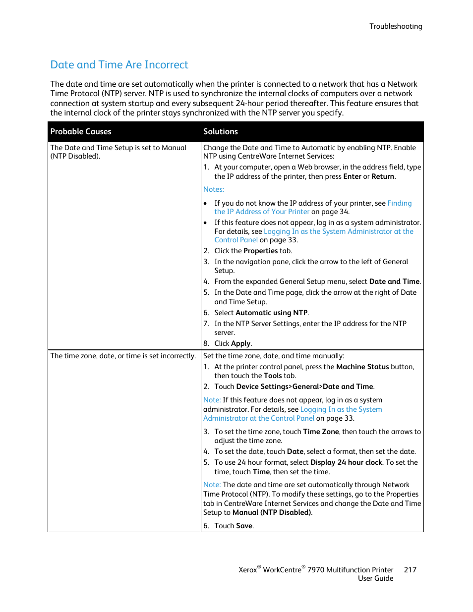 Date and time are incorrect | Xerox WorkCentre 7970-3795 User Manual | Page 217 / 316