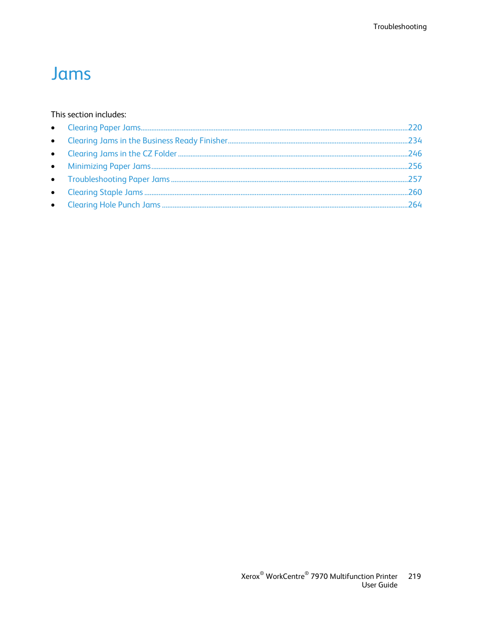 Jams | Xerox WorkCentre 7970-3795 User Manual | Page 219 / 316