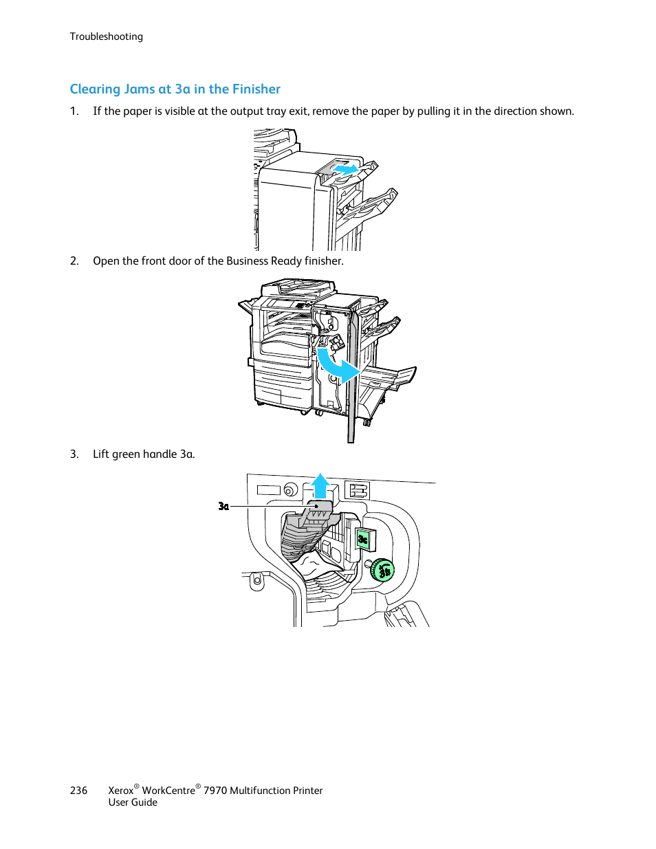 Clearing jams at 3a in the finisher | Xerox WorkCentre 7970-3795 User Manual | Page 236 / 316