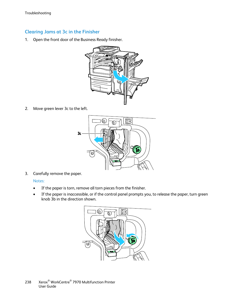 Clearing jams at 3c in the finisher | Xerox WorkCentre 7970-3795 User Manual | Page 238 / 316