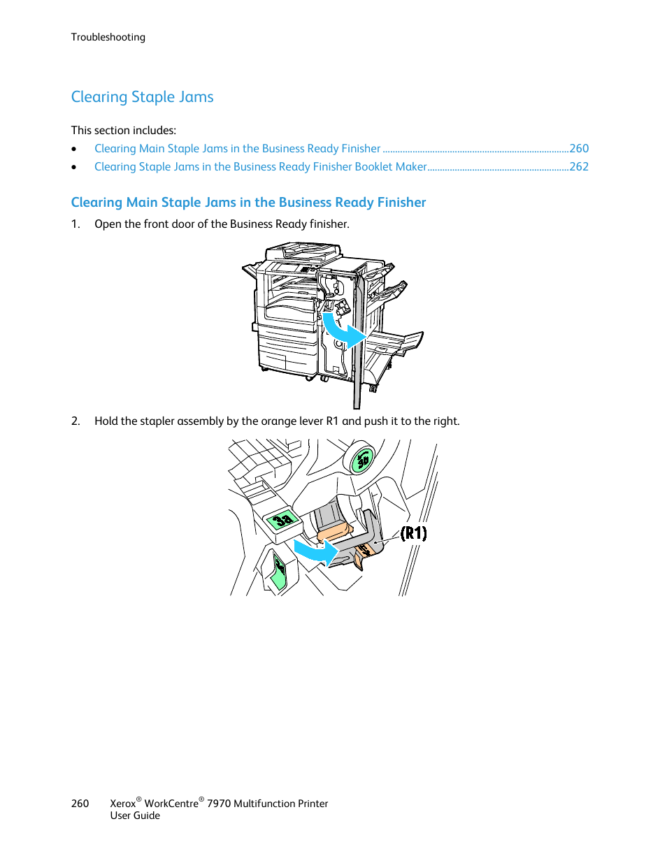 Clearing staple jams | Xerox WorkCentre 7970-3795 User Manual | Page 260 / 316