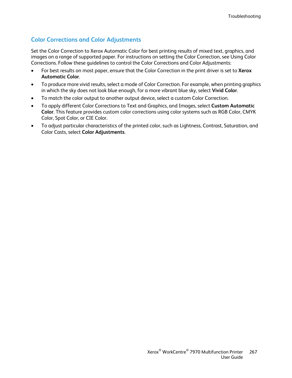 Color corrections and color adjustments | Xerox WorkCentre 7970-3795 User Manual | Page 267 / 316