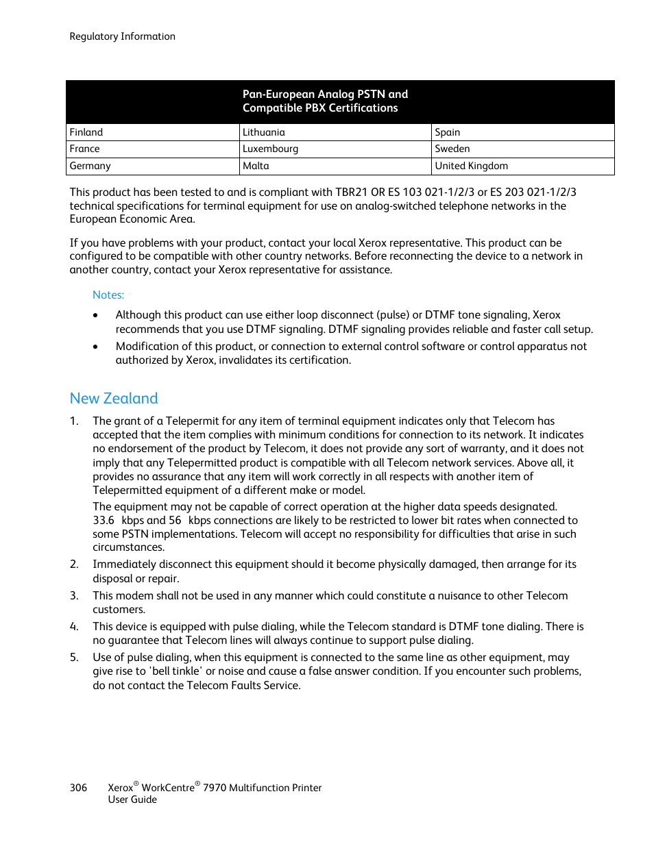 New zealand | Xerox WorkCentre 7970-3795 User Manual | Page 306 / 316