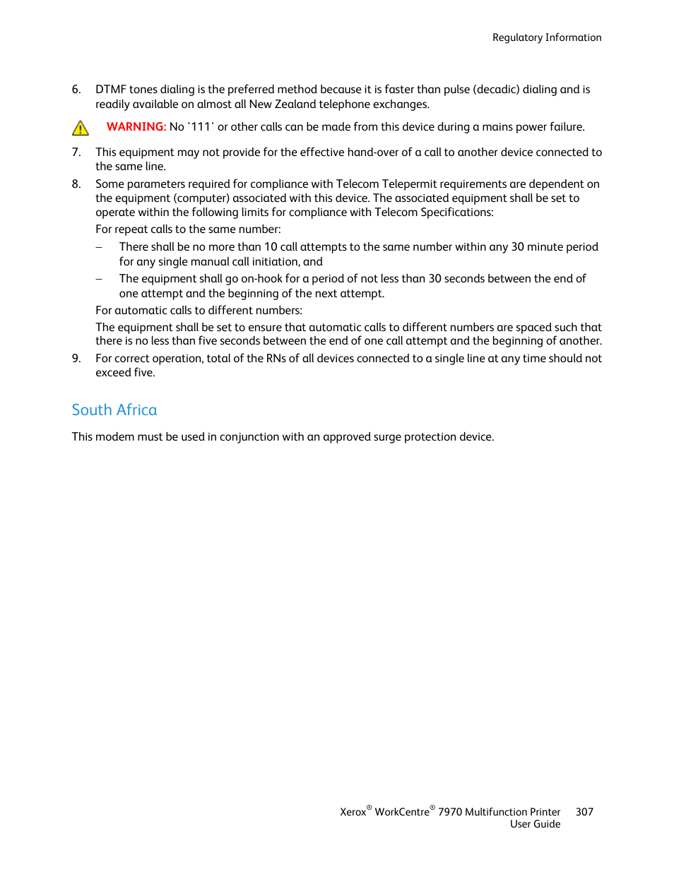 South africa | Xerox WorkCentre 7970-3795 User Manual | Page 307 / 316