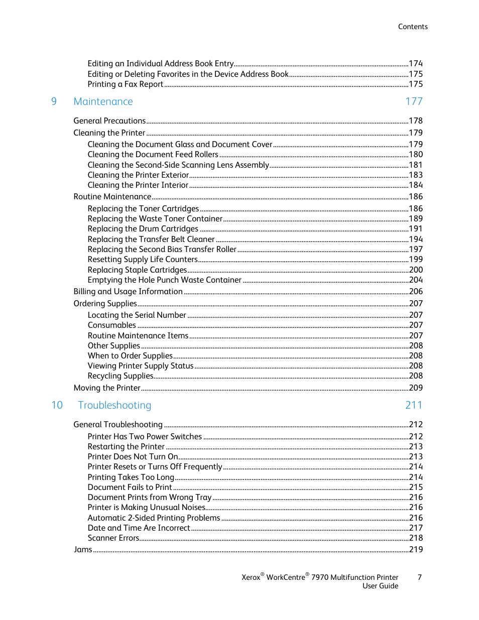 9 maintenance 177 | Xerox WorkCentre 7970-3795 User Manual | Page 7 / 316