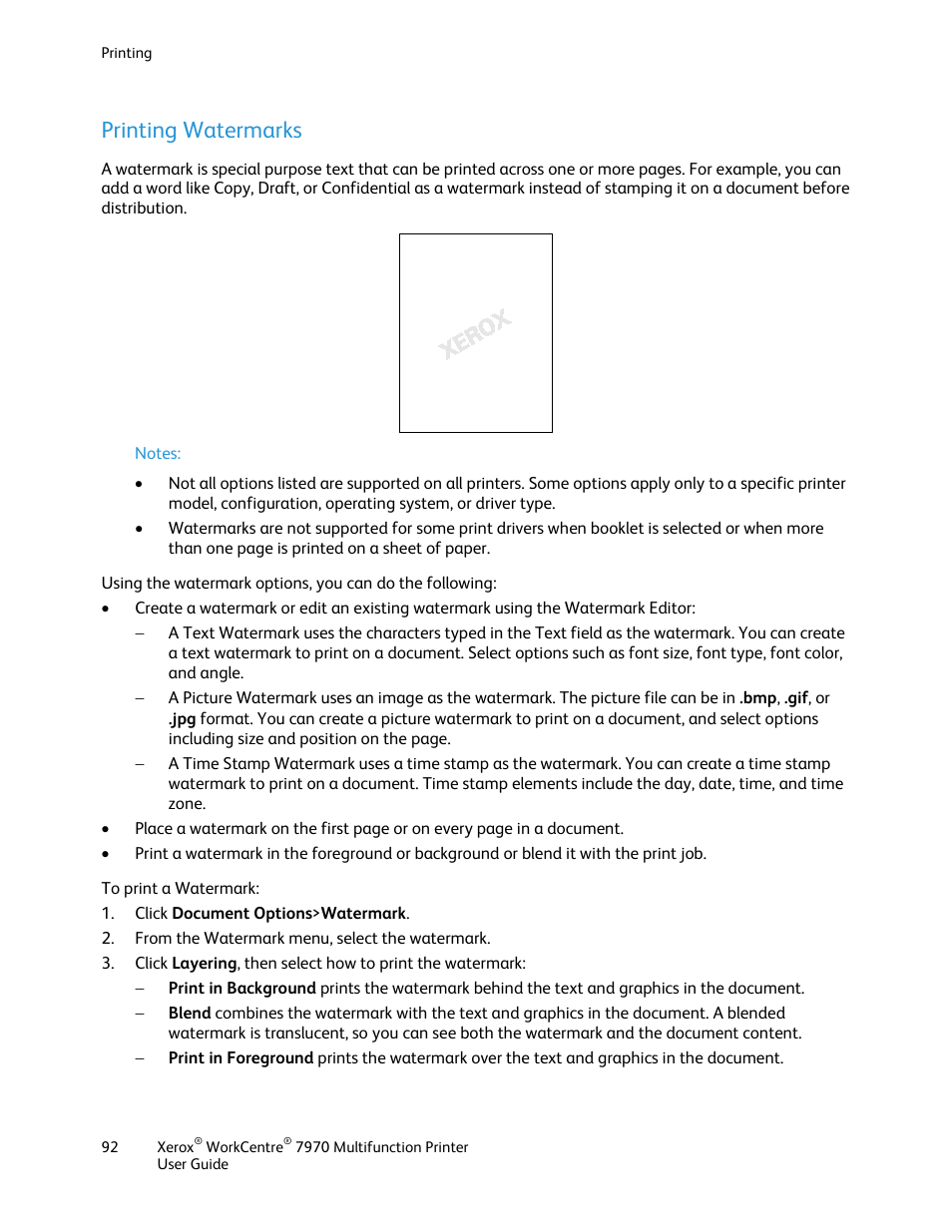 Printing watermarks | Xerox WorkCentre 7970-3795 User Manual | Page 92 / 316