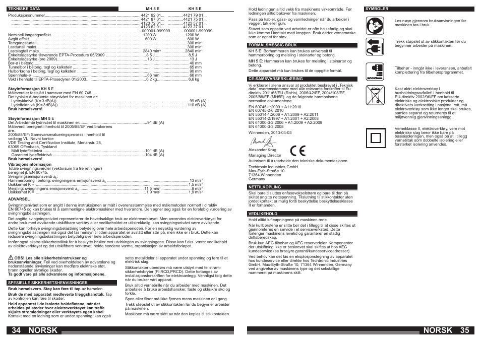 Norsk | AEG MH 5 E User Manual | Page 18 / 39