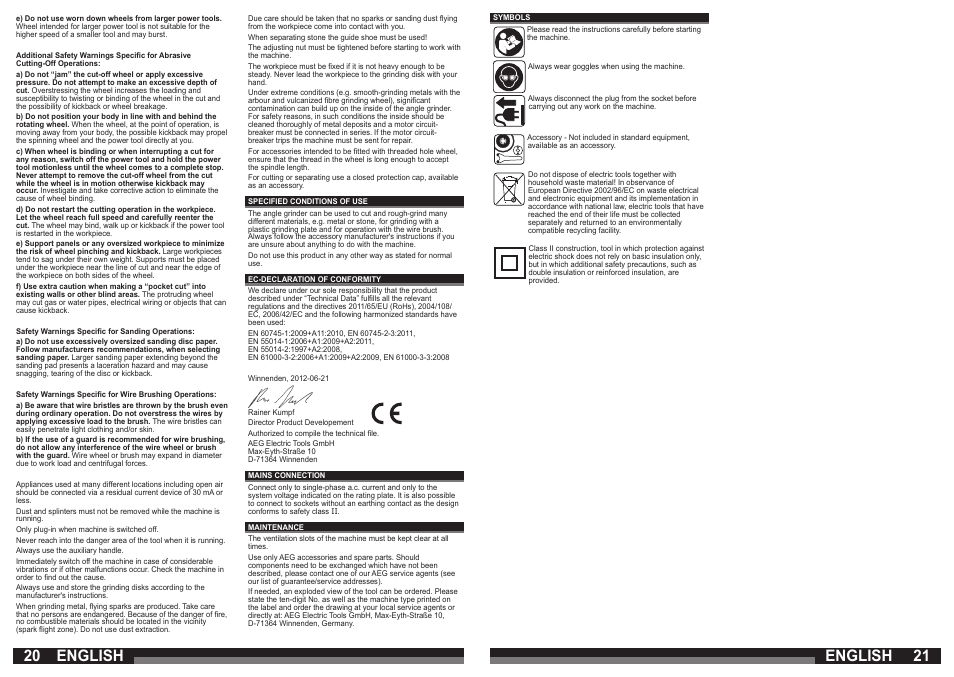 20 21 english english | AEG WS 21-230 E User Manual | Page 11 / 67