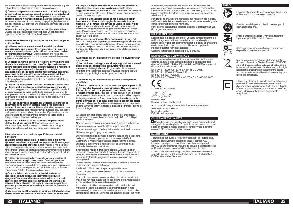 Italiano | AEG WS 21-230 E User Manual | Page 17 / 67