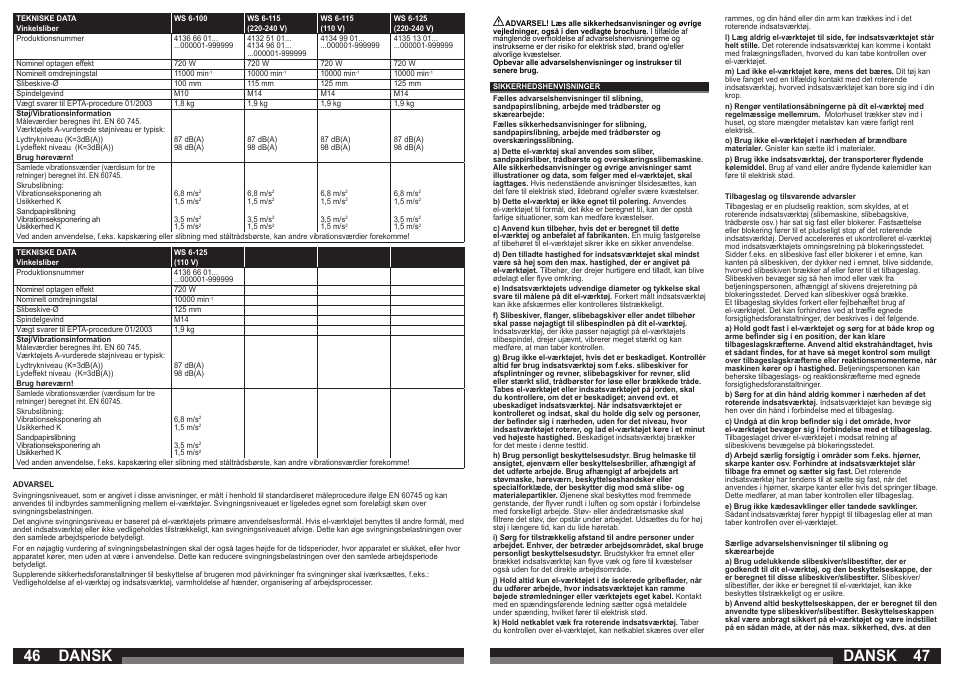 Dansk | AEG WS 21-230 E User Manual | Page 24 / 67