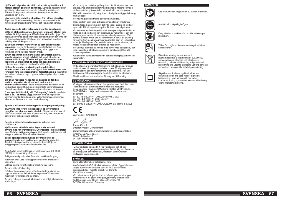 Svenska | AEG WS 21-230 E User Manual | Page 29 / 67