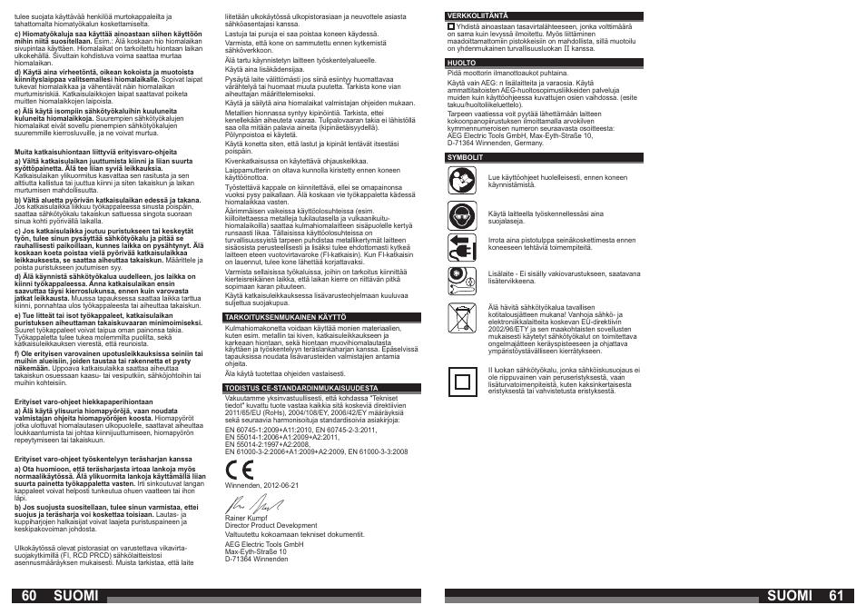 Suomi | AEG WS 21-230 E User Manual | Page 31 / 67