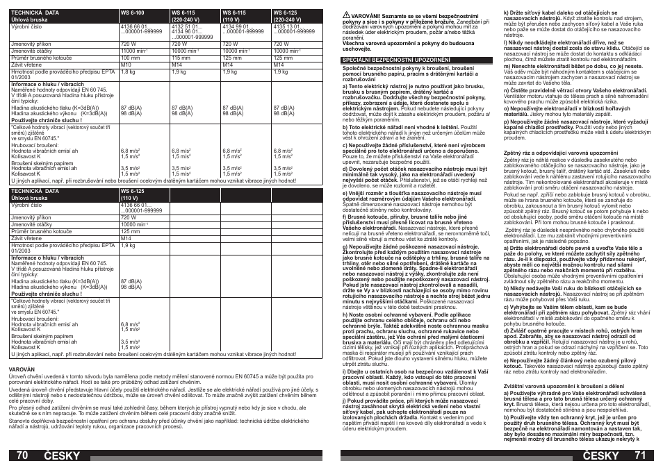 70 71 česky česky | AEG WS 21-230 E User Manual | Page 36 / 67