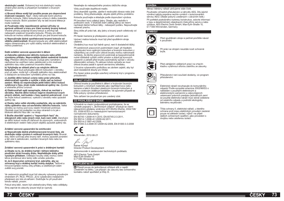 Česky | AEG WS 21-230 E User Manual | Page 37 / 67