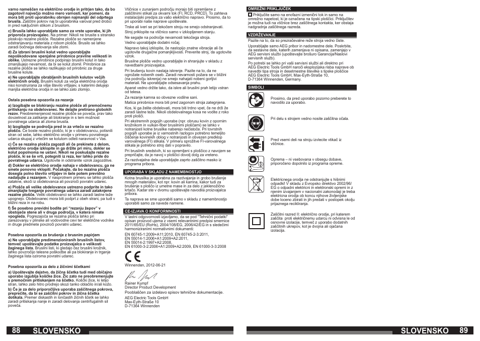 Slovensko | AEG WS 21-230 E User Manual | Page 45 / 67