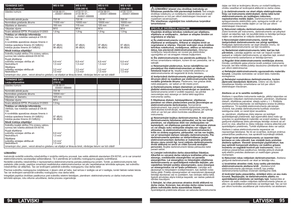 94 95 latviski latviski | AEG WS 21-230 E User Manual | Page 48 / 67