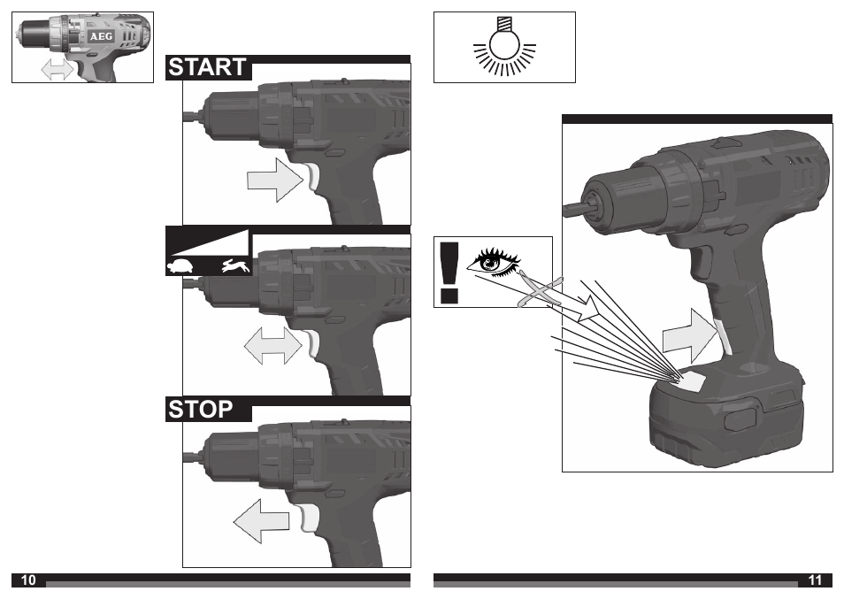 Start stop | AEG BSB 14C LI User Manual | Page 6 / 37
