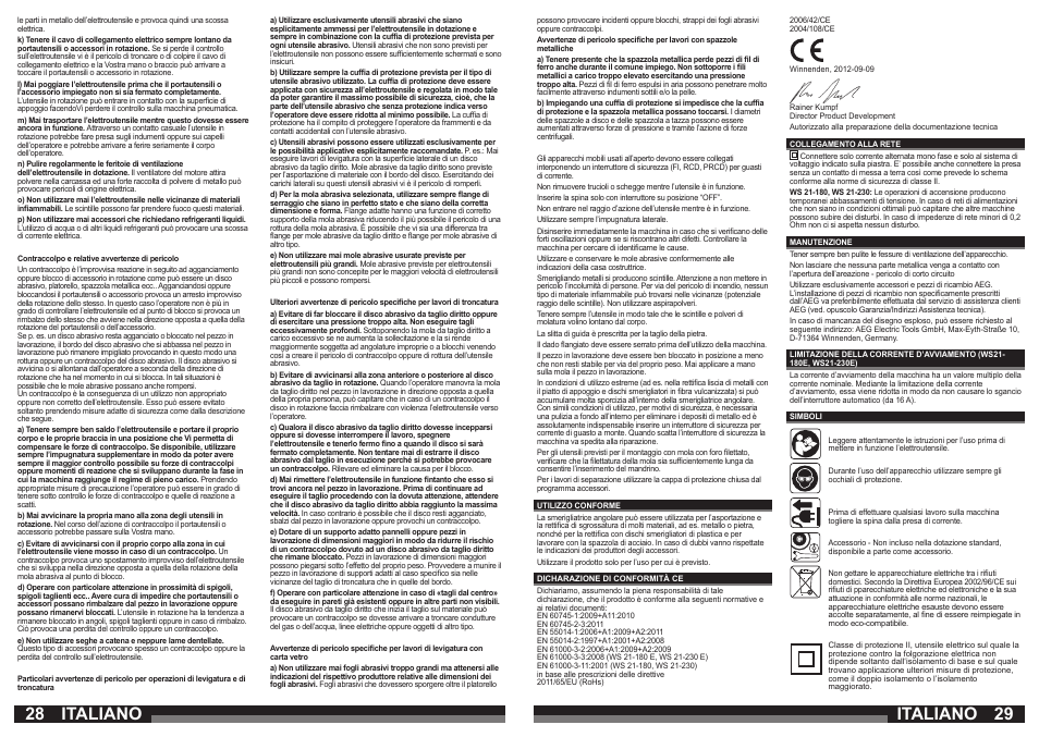 28 29 italiano, Italiano | AEG WS 21-180 User Manual | Page 15 / 51