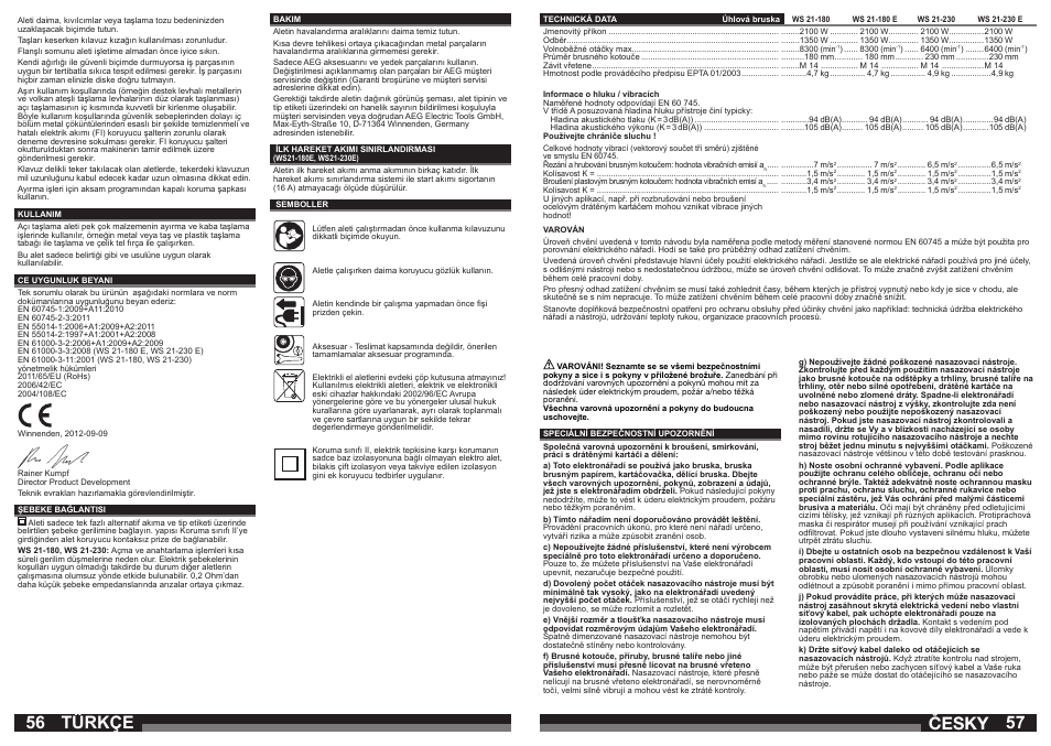 Türkçe, Česky | AEG WS 21-180 User Manual | Page 29 / 51