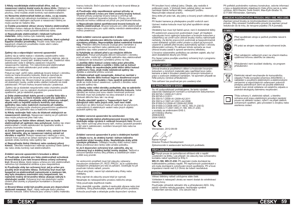 58 59 česky, Česky | AEG WS 21-180 User Manual | Page 30 / 51