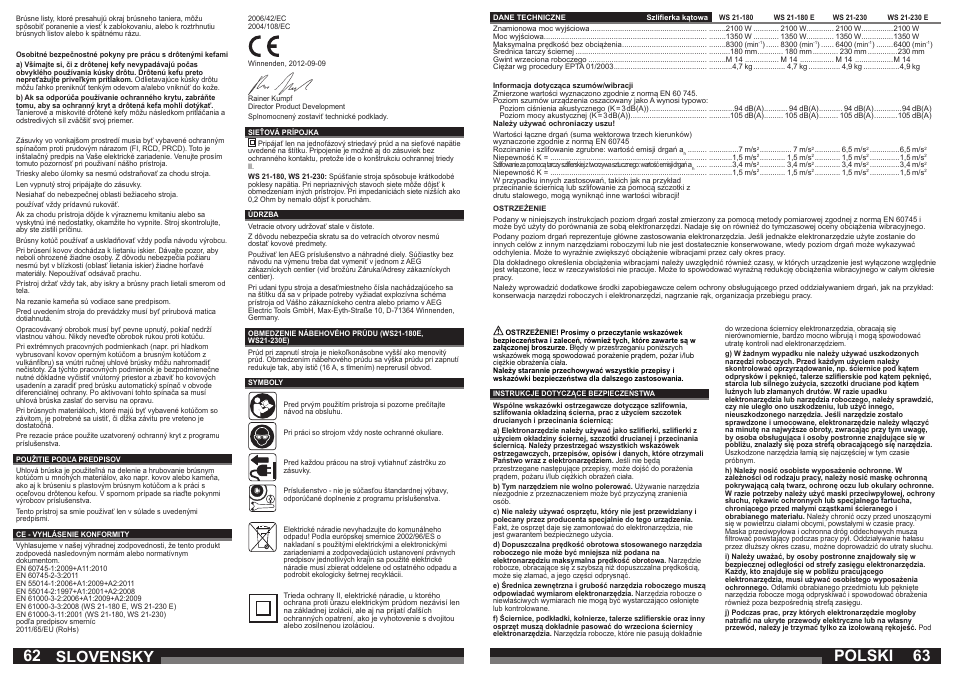 Slovensky, Polski | AEG WS 21-180 User Manual | Page 32 / 51