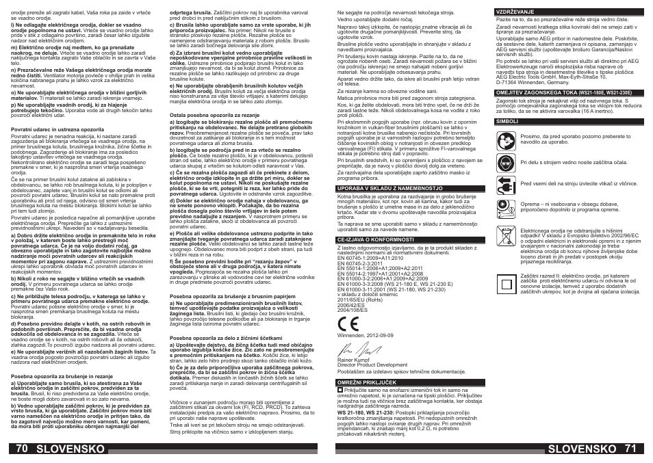 70 71 slovensko, Slovensko | AEG WS 21-180 User Manual | Page 36 / 51