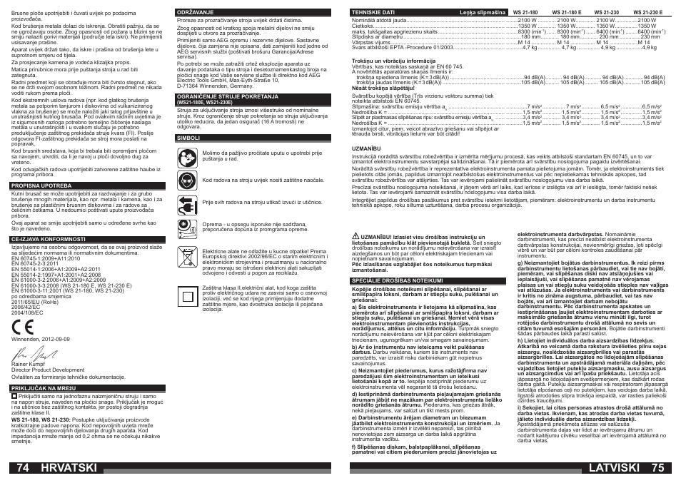 Hrvatski, Latviski | AEG WS 21-180 User Manual | Page 38 / 51
