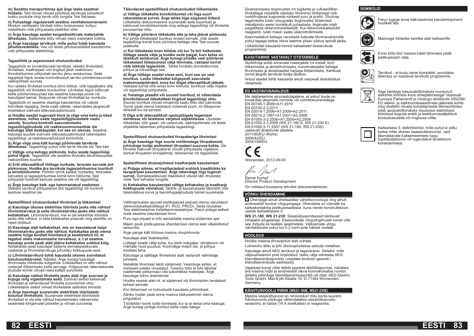 82 83 eesti, Eesti | AEG WS 21-180 User Manual | Page 42 / 51