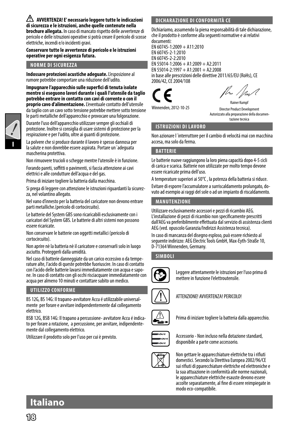 Italiano | AEG BS 14 G User Manual | Page 20 / 69