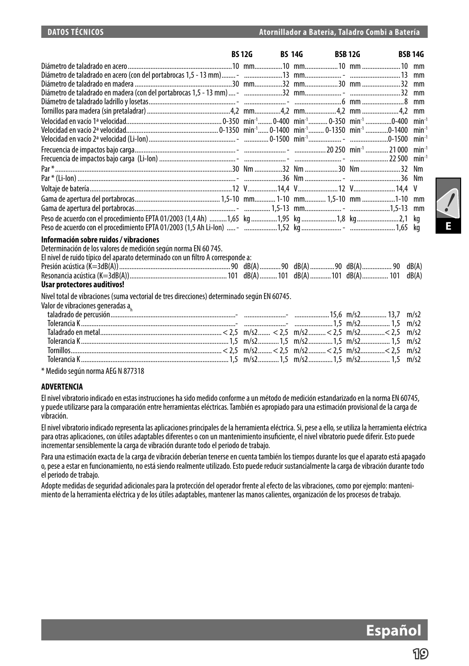 Español | AEG BS 14 G User Manual | Page 21 / 69