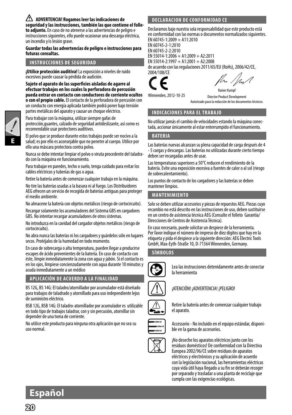 Español | AEG BS 14 G User Manual | Page 22 / 69