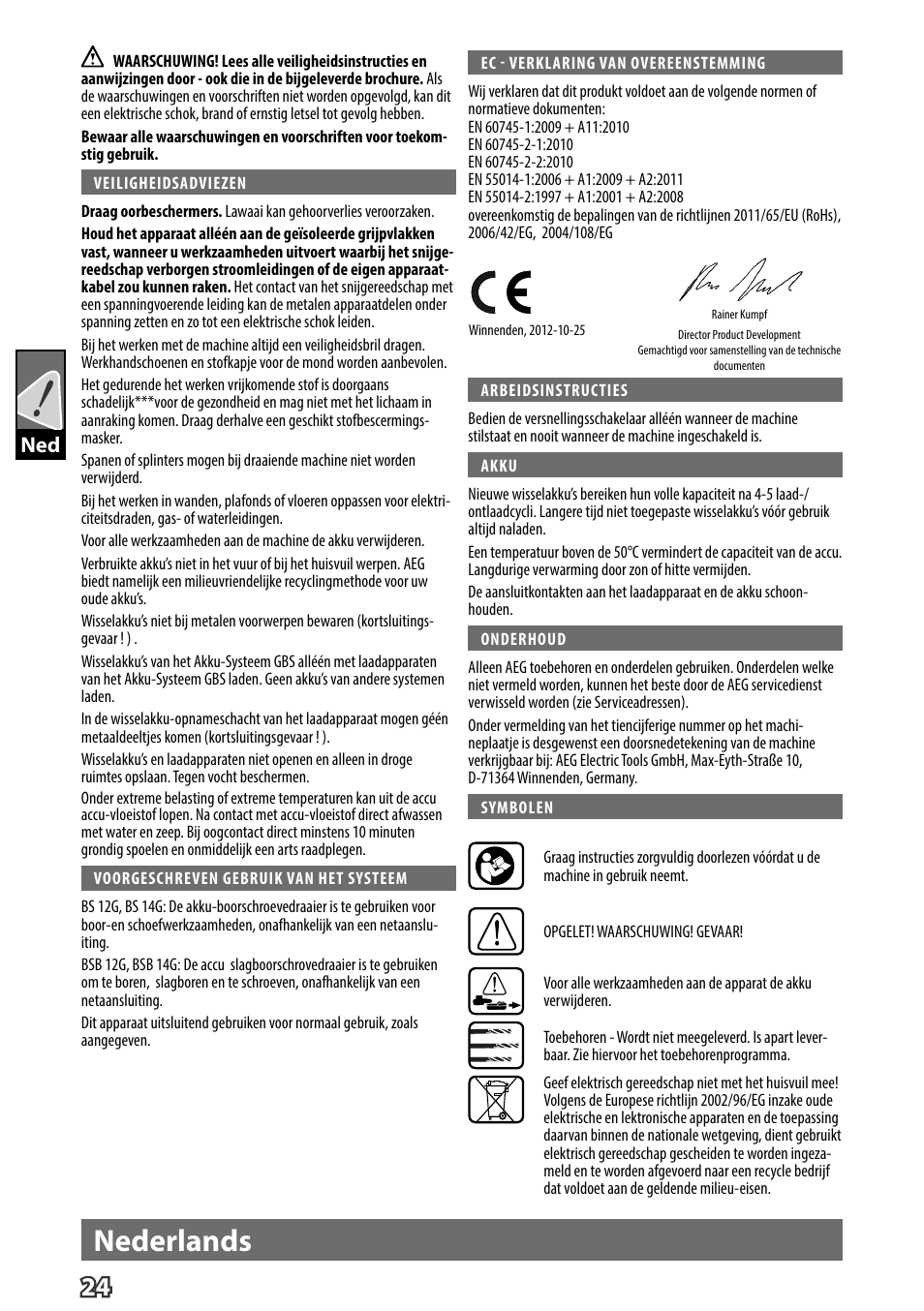 Nederlands | AEG BS 14 G User Manual | Page 26 / 69