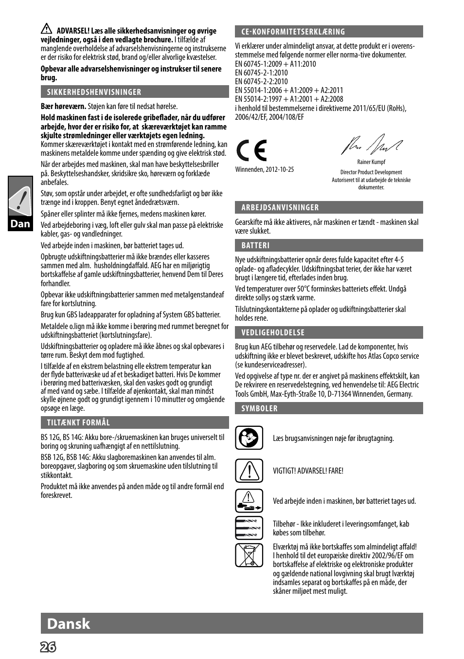 Dansk | AEG BS 14 G User Manual | Page 28 / 69