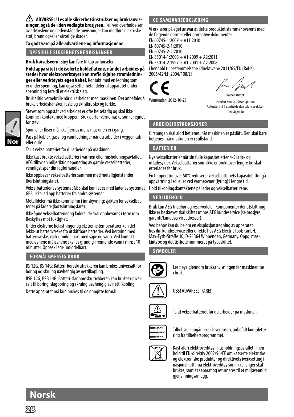 Norsk | AEG BS 14 G User Manual | Page 30 / 69