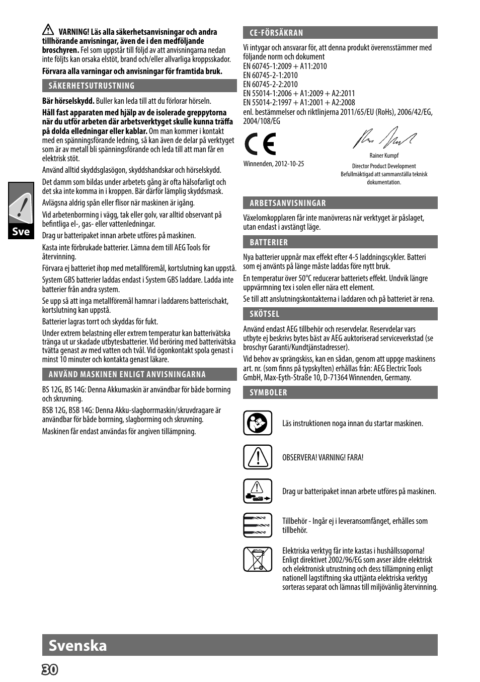 Svenska | AEG BS 14 G User Manual | Page 32 / 69