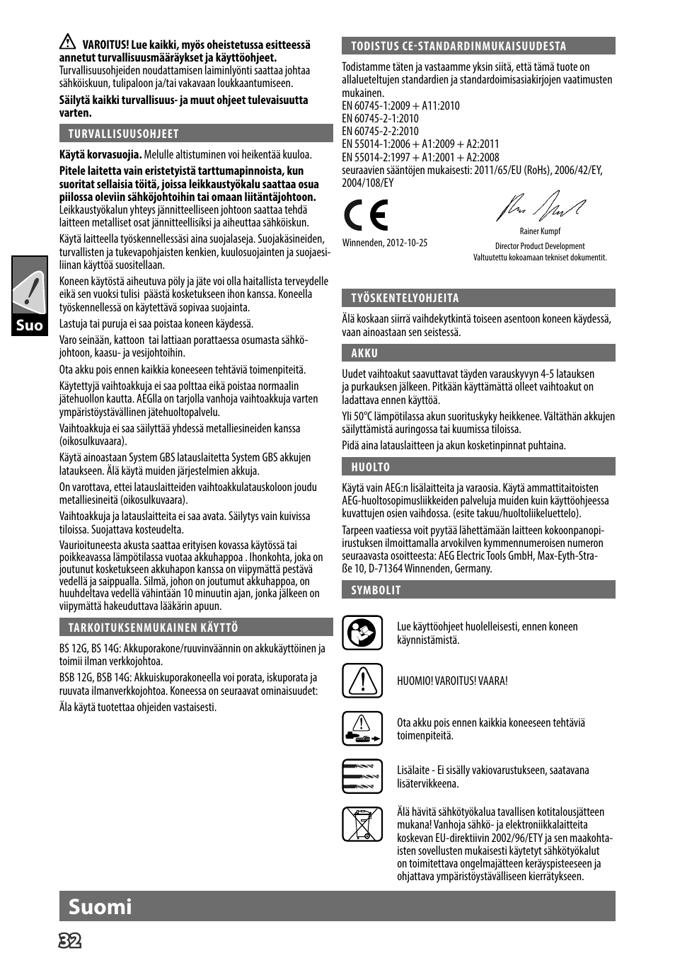 Suomi | AEG BS 14 G User Manual | Page 34 / 69