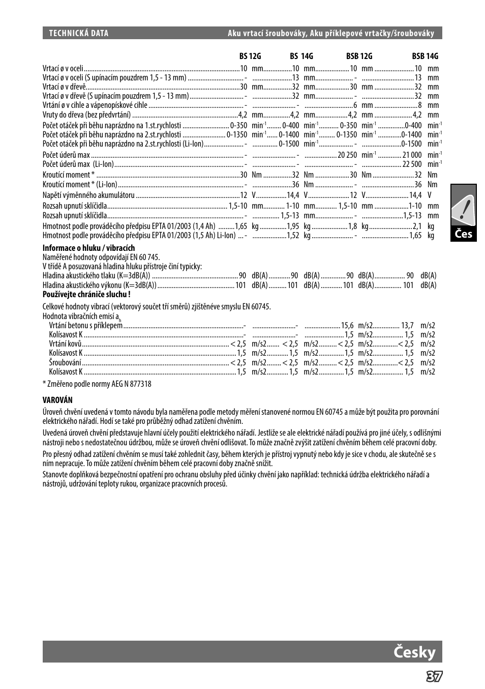 Česky | AEG BS 14 G User Manual | Page 39 / 69
