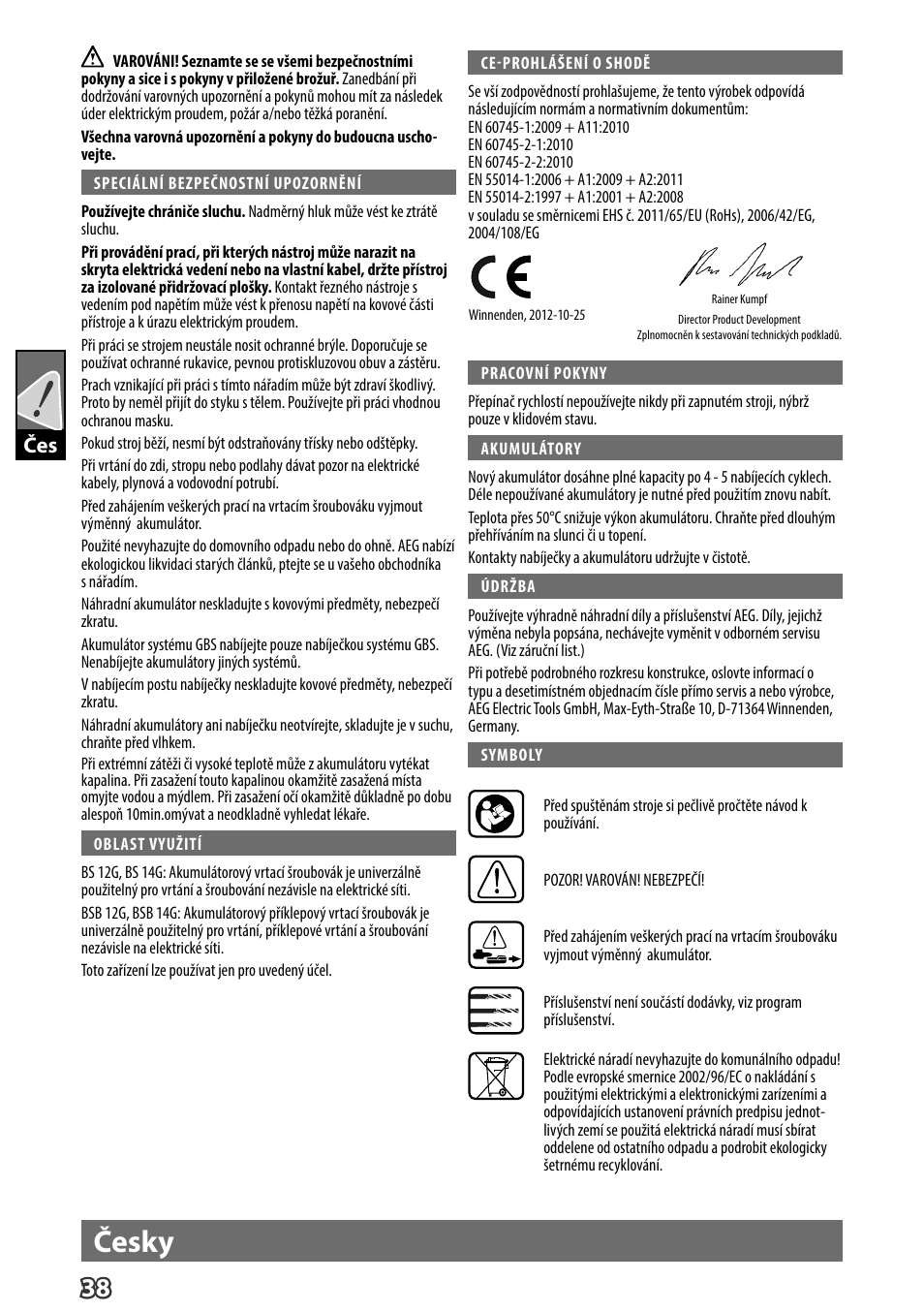Česky | AEG BS 14 G User Manual | Page 40 / 69
