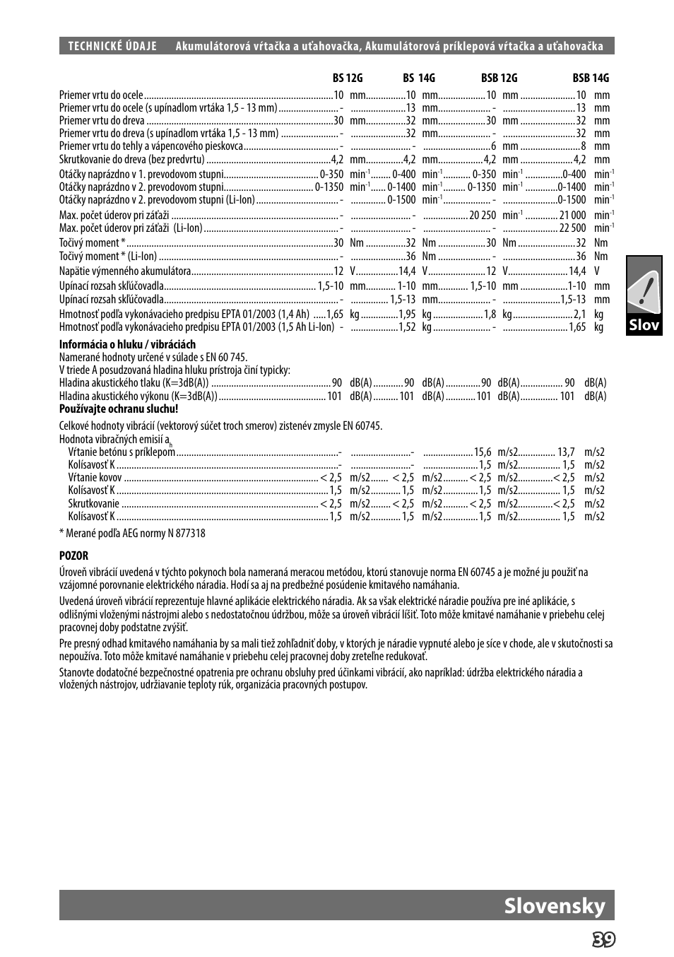 Slovensky, Slov | AEG BS 14 G User Manual | Page 41 / 69