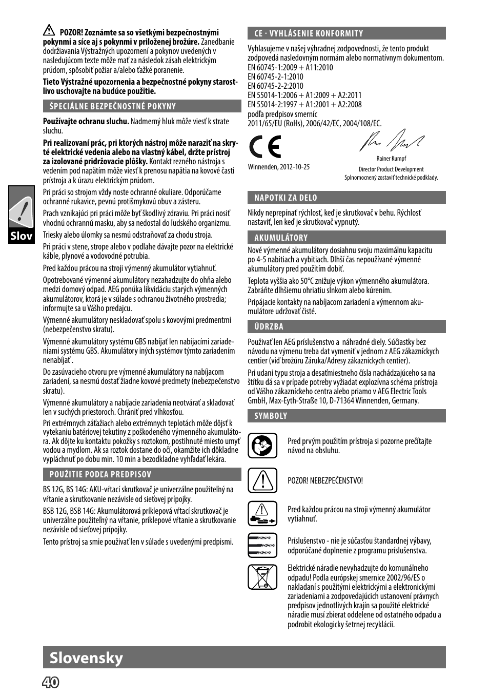 Slovensky, Slov | AEG BS 14 G User Manual | Page 42 / 69