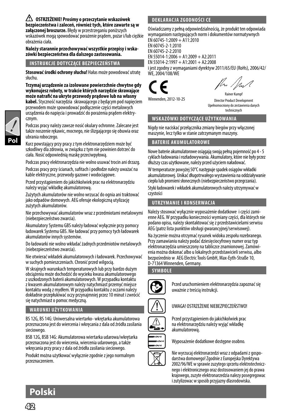 Polski | AEG BS 14 G User Manual | Page 44 / 69