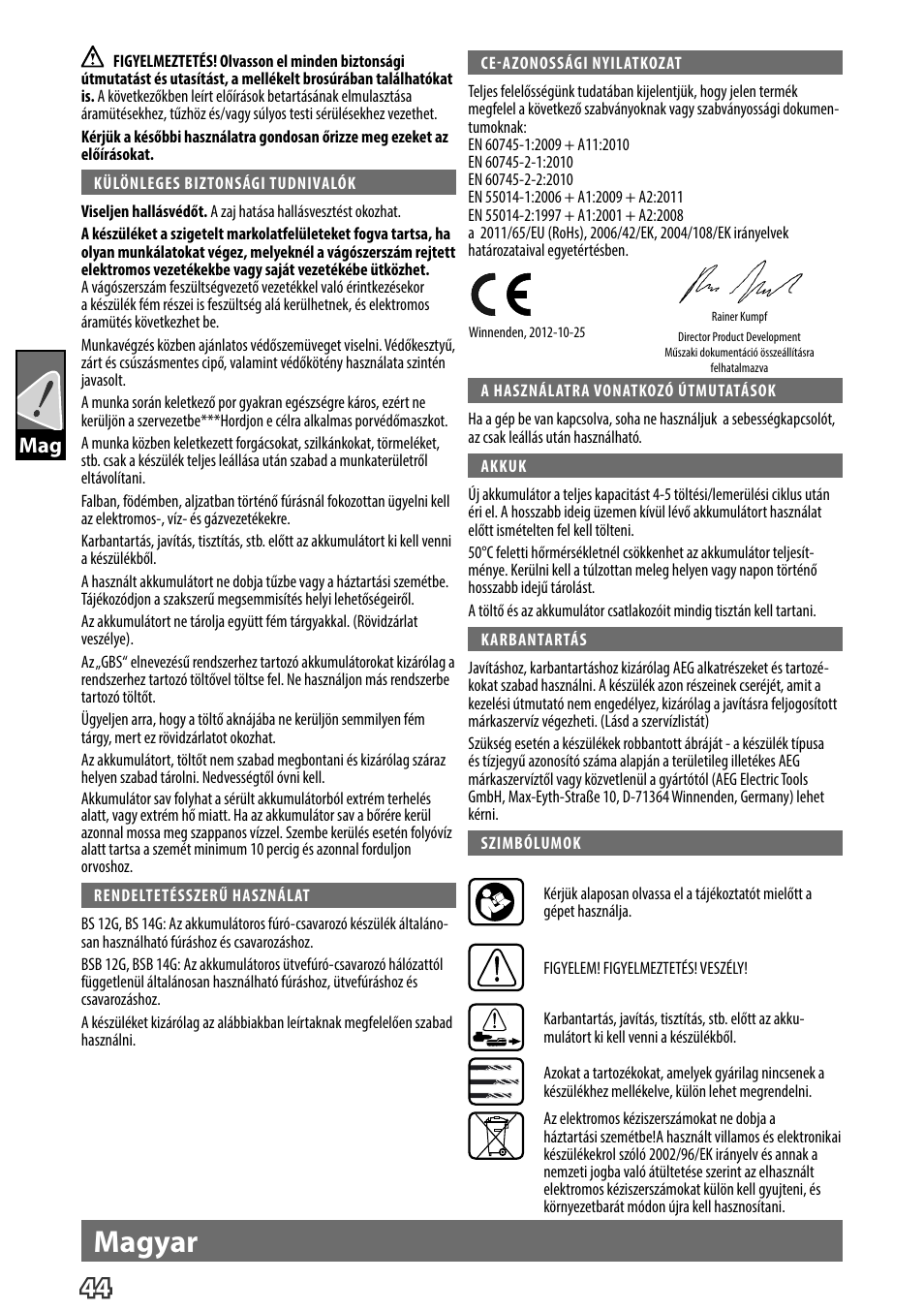 Magyar | AEG BS 14 G User Manual | Page 46 / 69