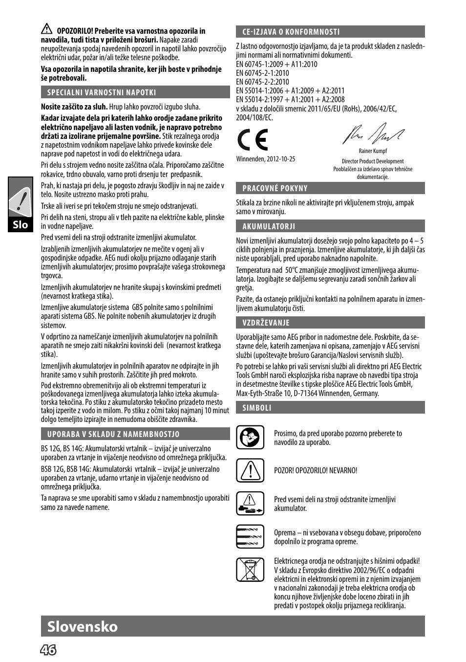 Slovensko | AEG BS 14 G User Manual | Page 48 / 69